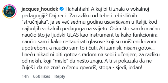 Jacques Houdek žestoko odgovorio Ivani Kindl: “Pokazala si da ne znaš o čemu govoriš” - Najnovije vijesti 2 1